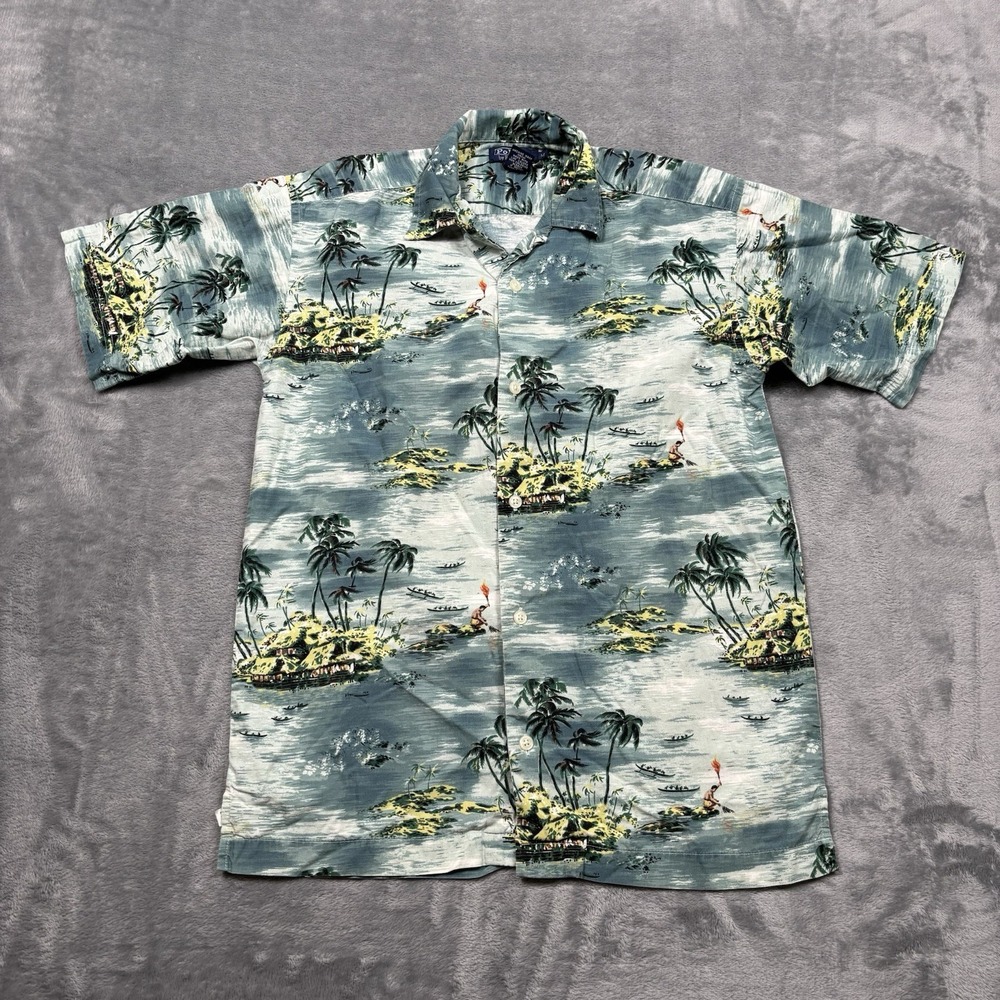 Polo Ralph Lauren Hawaiian Shirt Blue Tropical Island Aloha Loop Collar Youth M